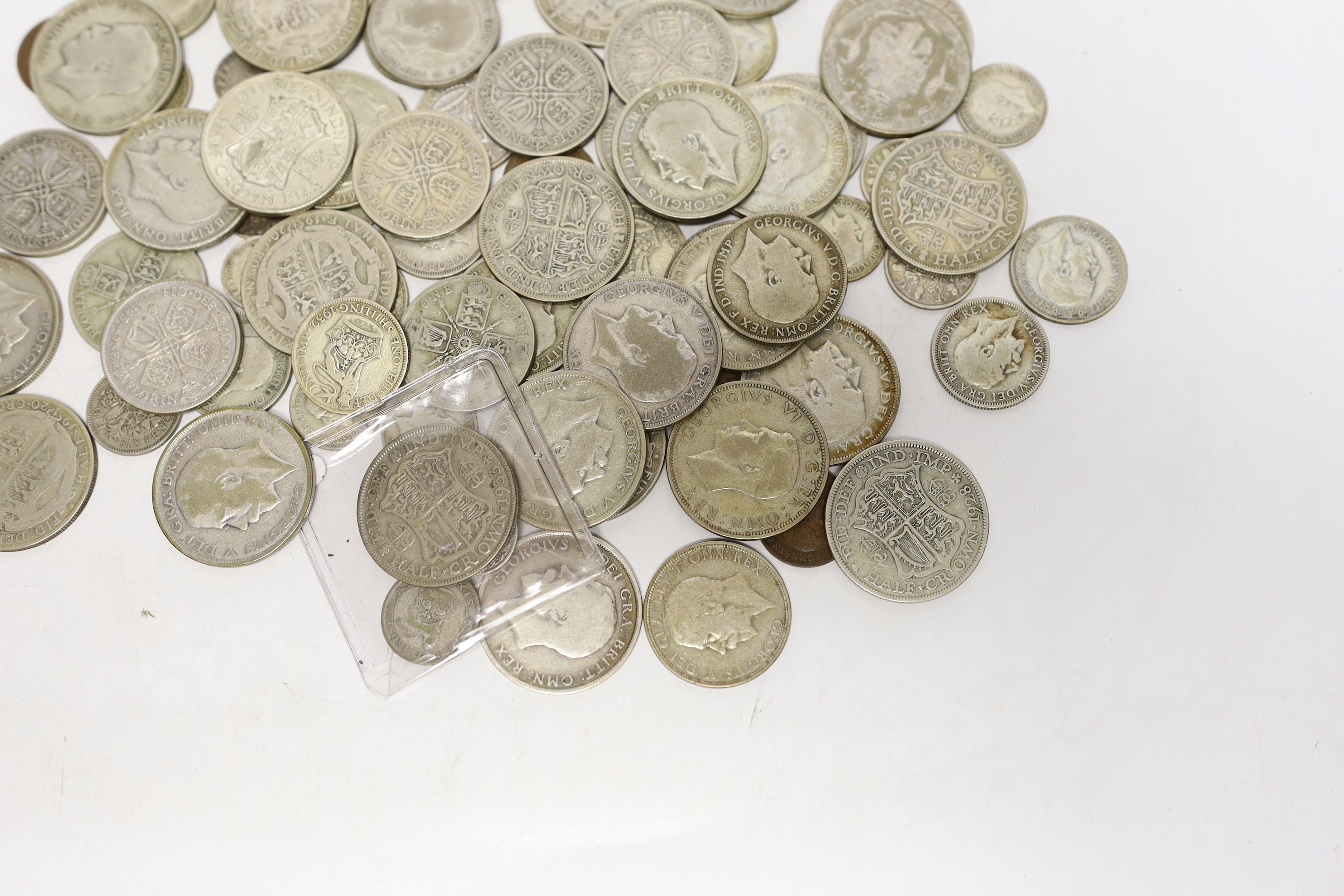 British coins, Victoria to George VI, the majority pre-1947 halfcrowns, florins, shillings, sixpences and threepence coins